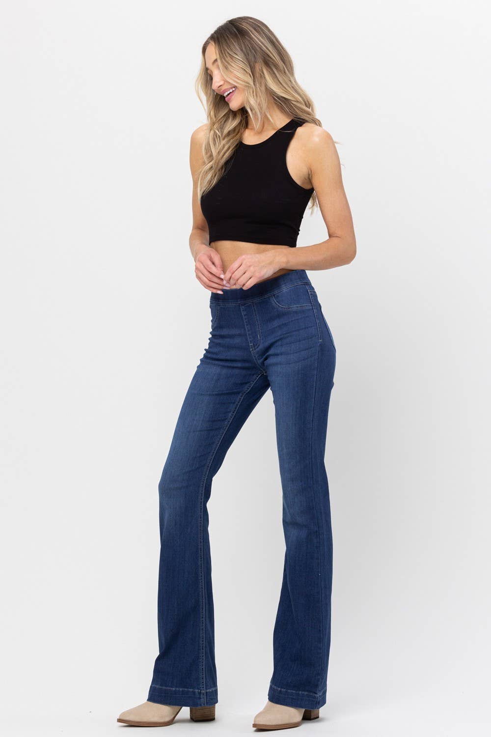 PLUS SIZE Dark Denim Pull On Flare