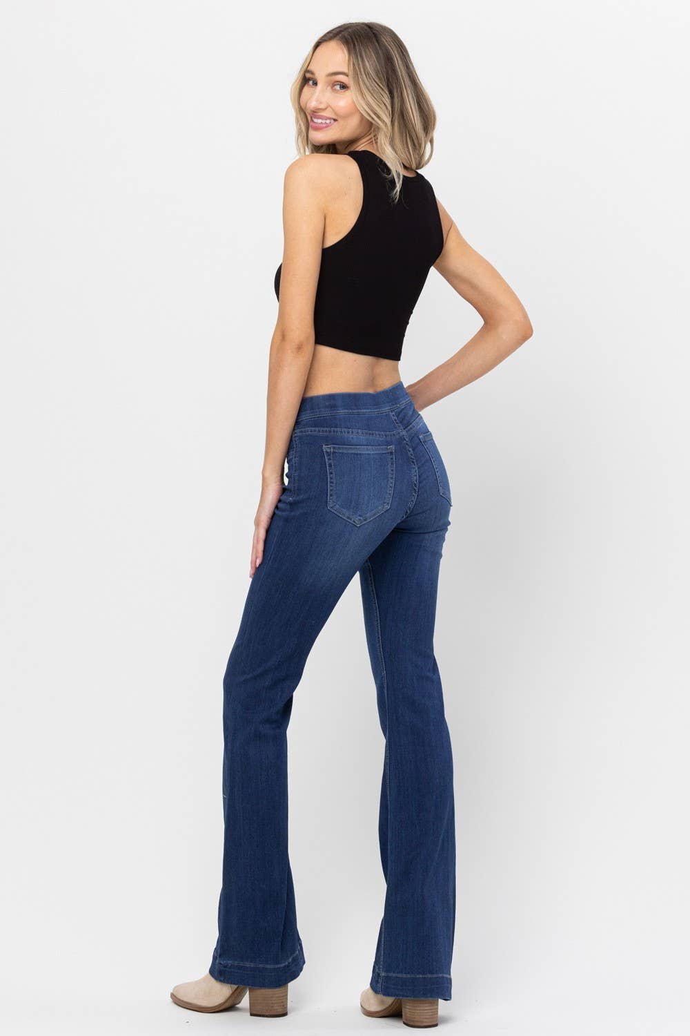 PLUS SIZE Dark Denim Pull On Flare