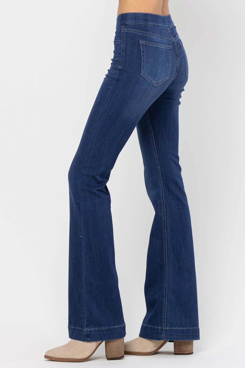 PLUS SIZE Dark Denim Pull On Flare