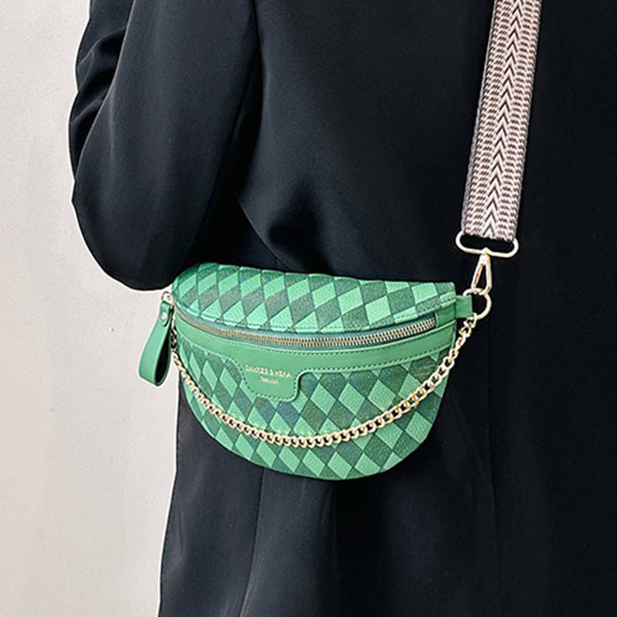 PYRAMID CHECK PU EVERYDAY BELT BAG,CROSSBODY BAG_CWAB0911