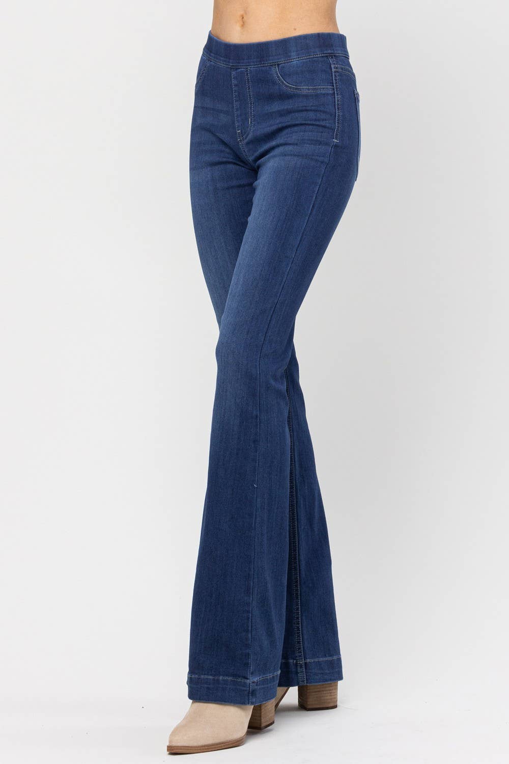 PLUS SIZE Dark Denim Pull On Flare