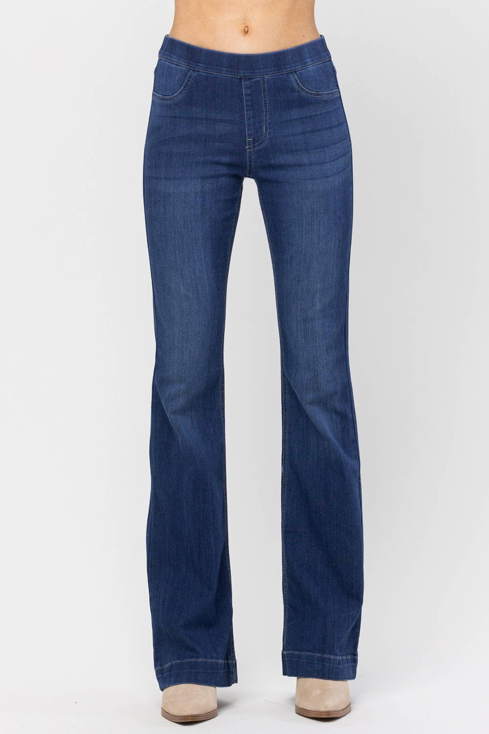 PLUS SIZE Dark Denim Pull On Flare