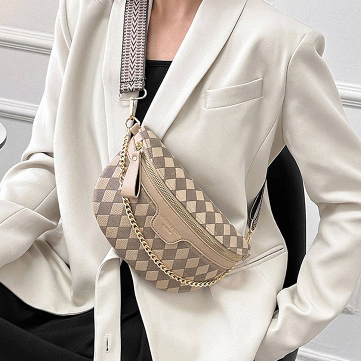 PYRAMID CHECK PU EVERYDAY BELT BAG,CROSSBODY BAG_CWAB0911