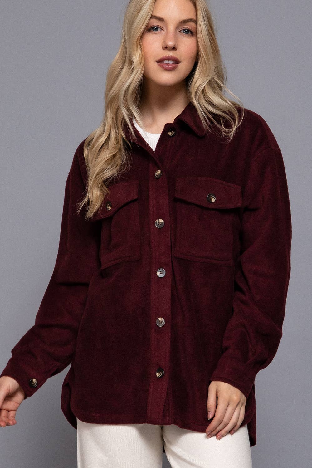 Long Sleeve Notched Collar Front Pocket Fleece Jacket