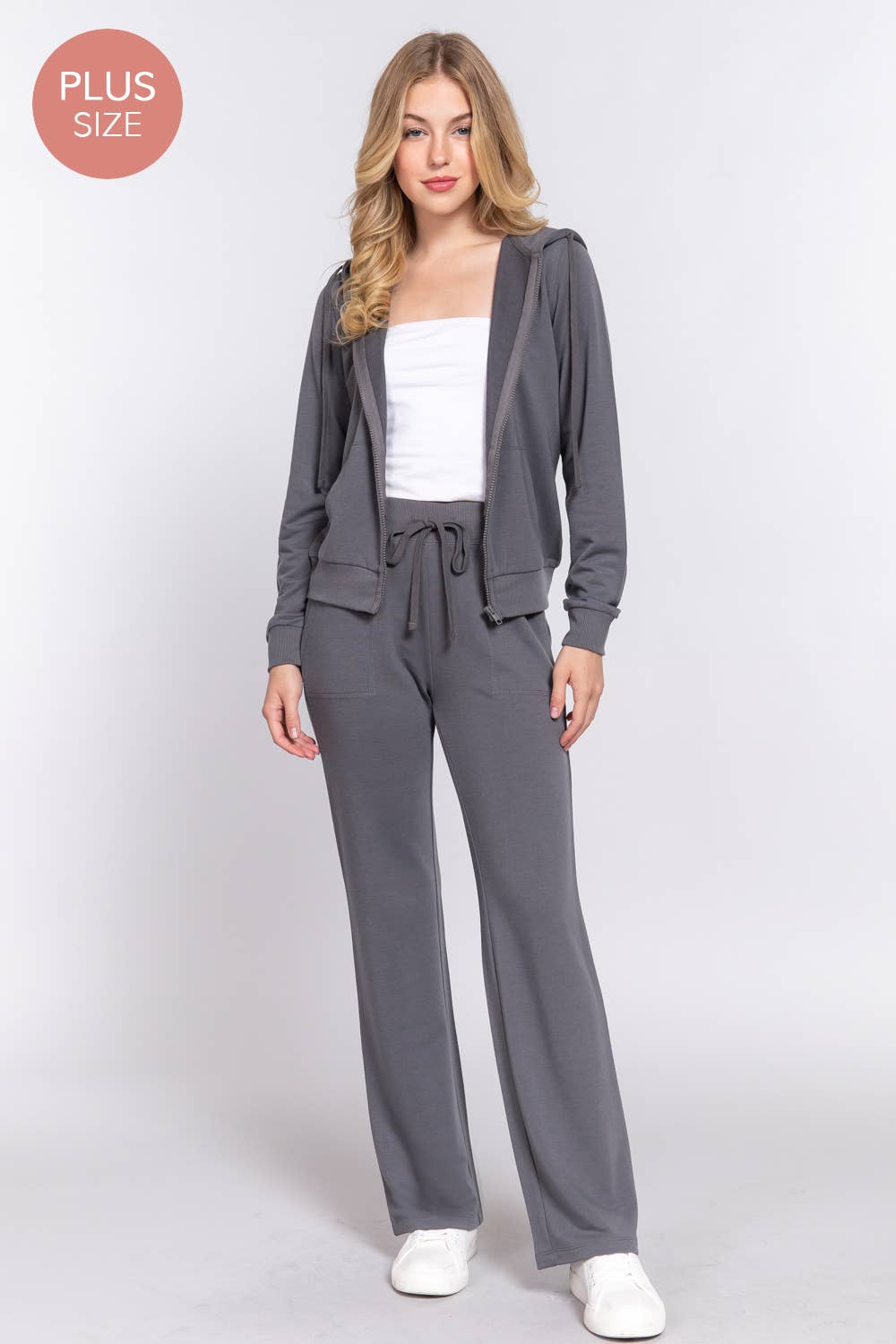 [PLUS SIZE] Long Slv Hoodie Jacket & Pants Sweatsuit Set