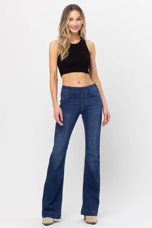 PLUS SIZE Dark Denim Pull On Flare