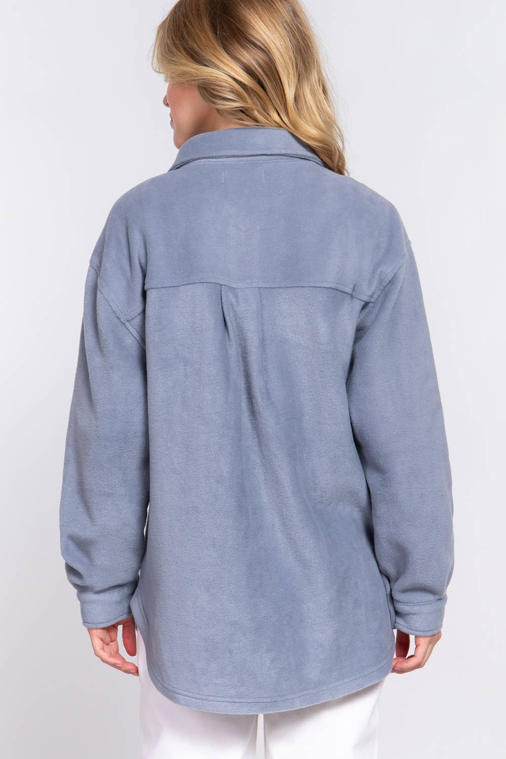 Long Sleeve Notched Collar Front Pocket Fleece Jacket