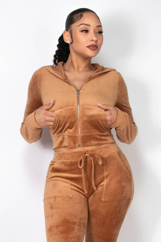 VELOUR ZIP UP HOODIE JACKET