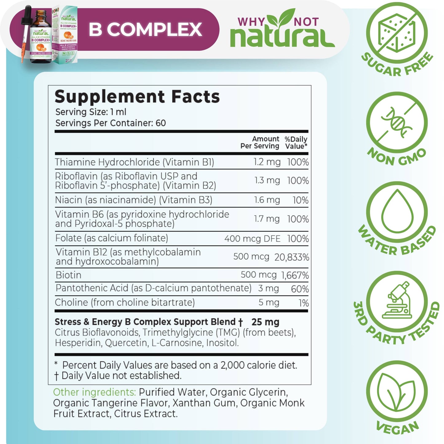 B Complex Liquid: All 8 B Vitamins +Natural Stress & Energy