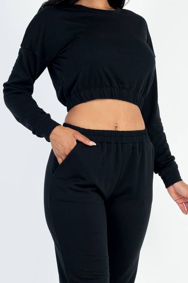 French Terry Elastic Waist Pullover & Joggers Set