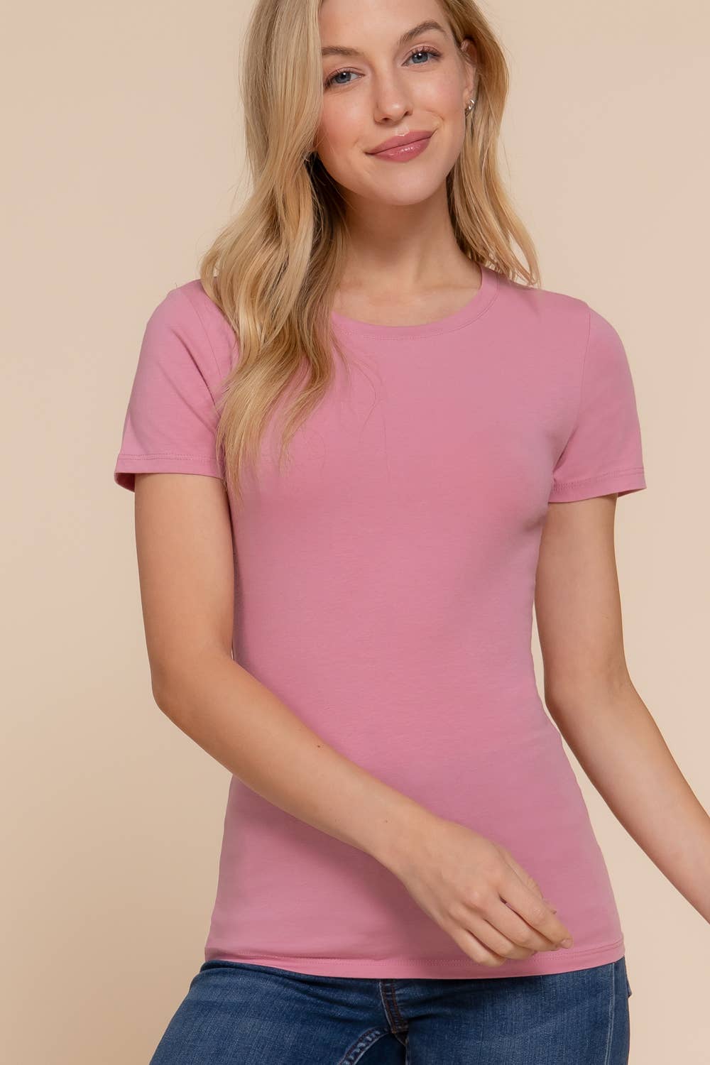 Short Sleeve Crew Neck Cotton Spandex Jersey Top