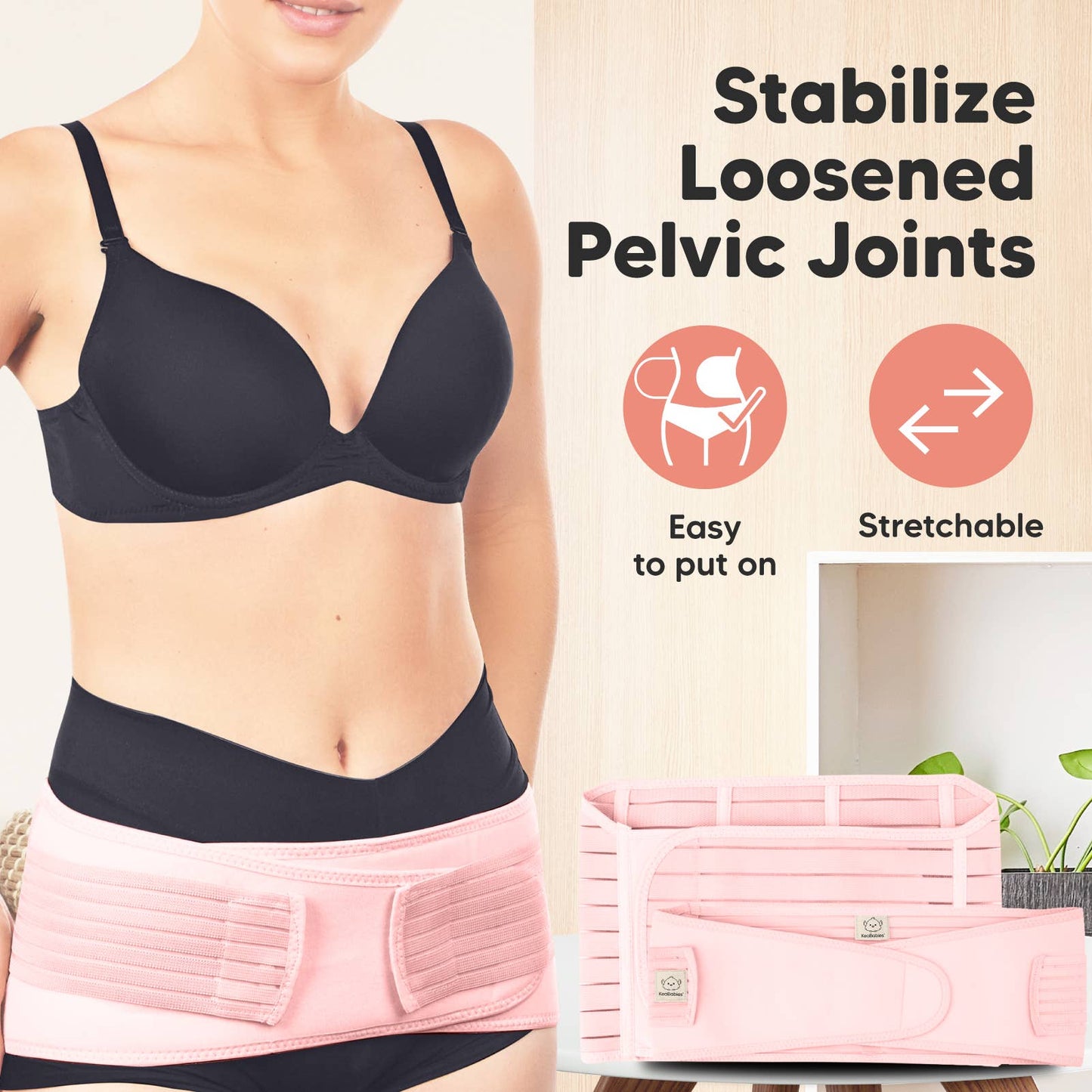 KeaBabies Revive 3 in 1 Postpartum Belt (Blush Pink, M/L)