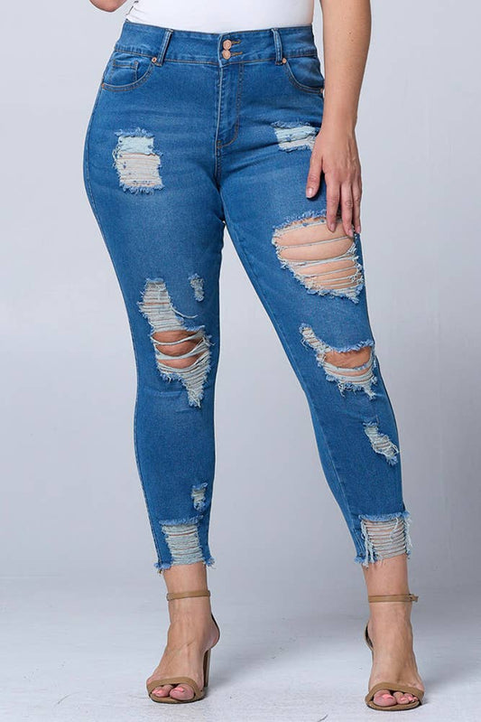 Plus size ribbed skinny jeans with Columbia hip lift pockets