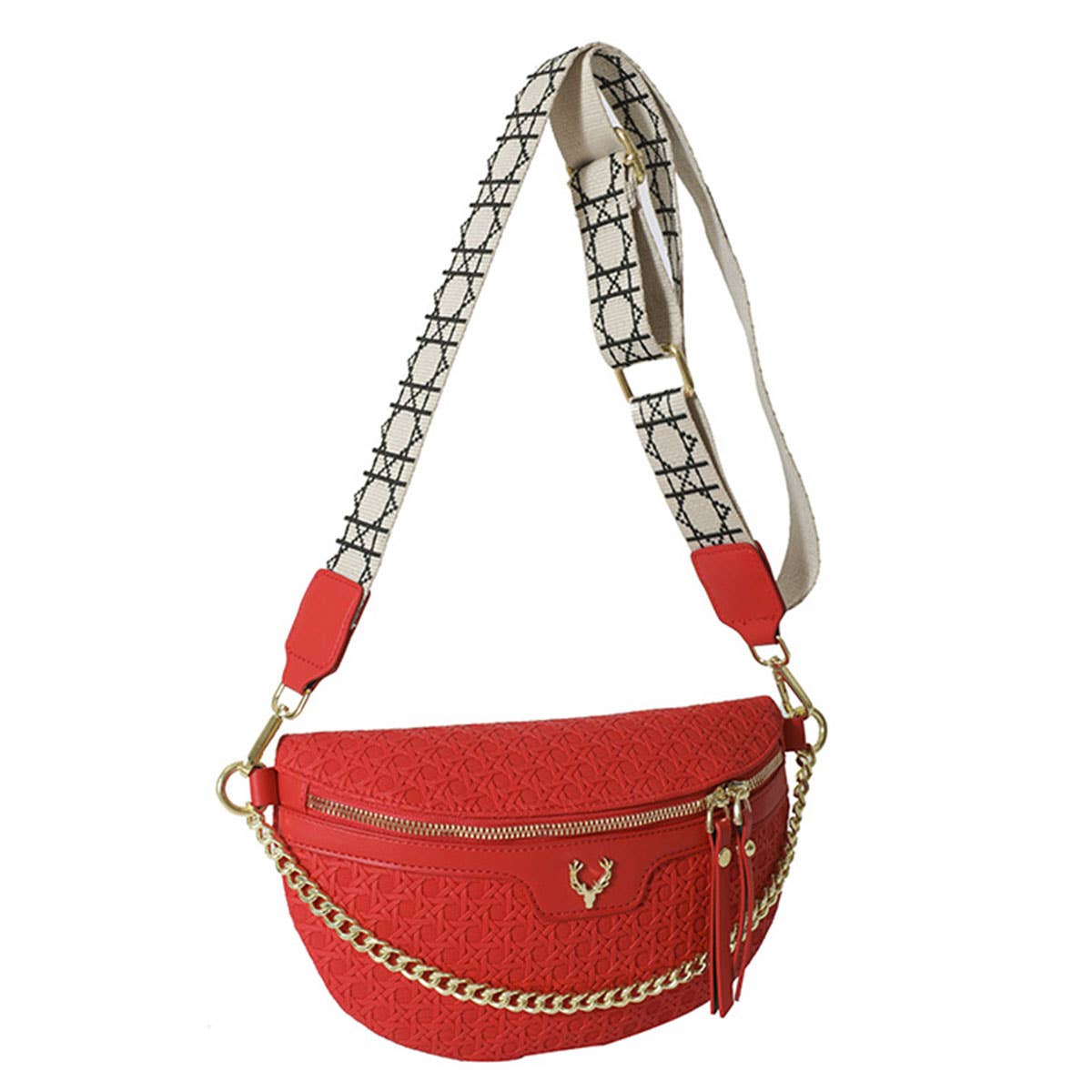 WOVEN FANNY PACK BELT BAG,CHAIN STRAP_CWAB0946