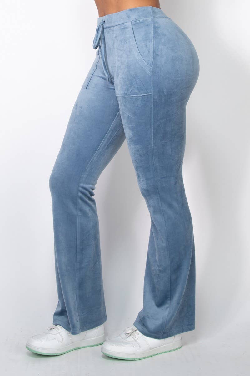 VELOUR FLARE MID RISE PANTS