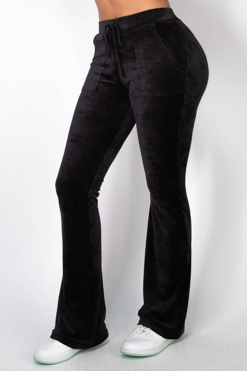 VELOUR FLARE MID RISE PANTS