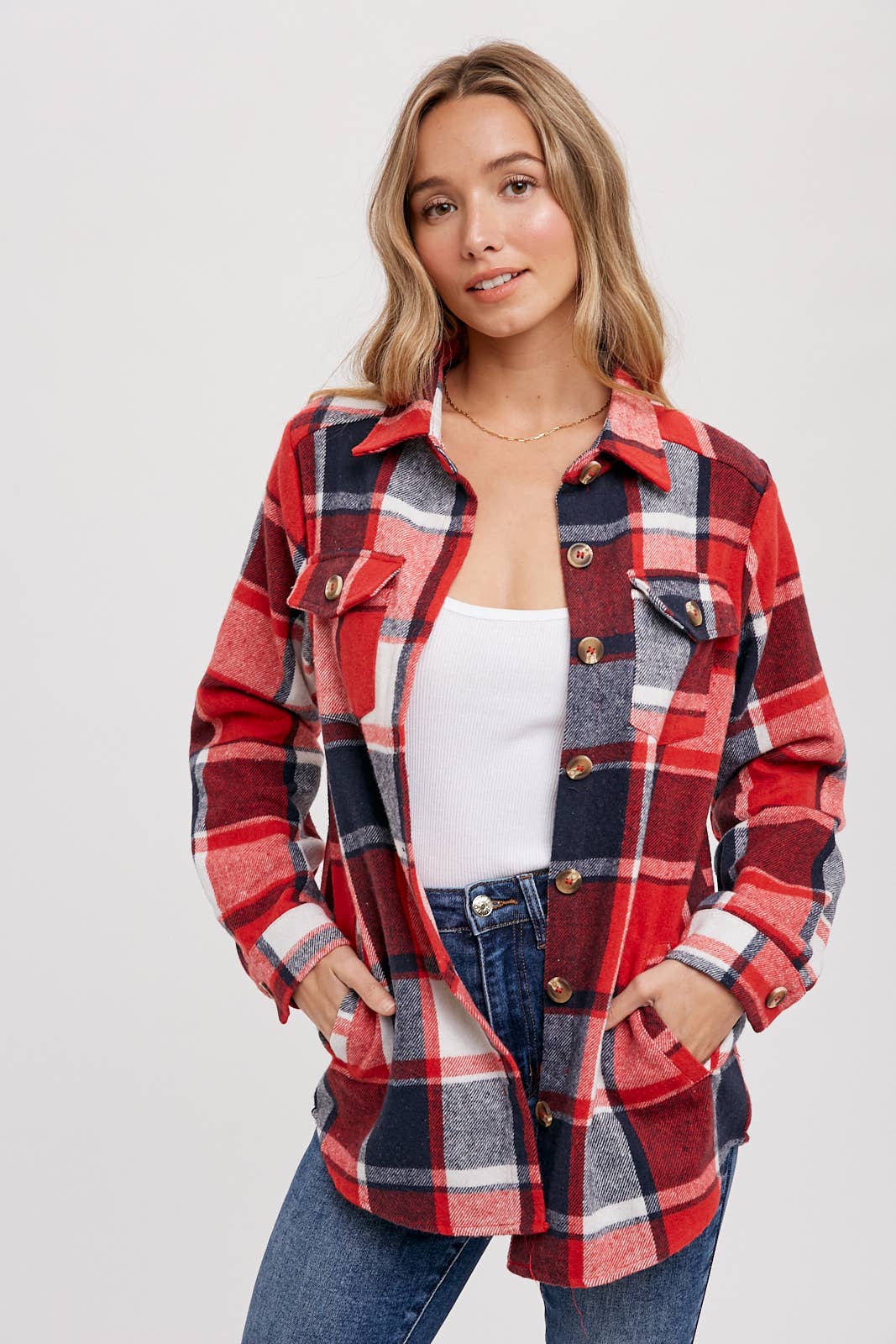 FLANNEL PLAID SHACKET WITH POCKETS