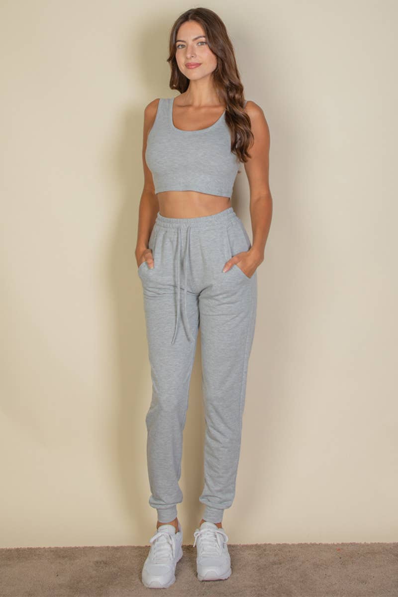 French Terry Cropped Tank Top & Joggers Set