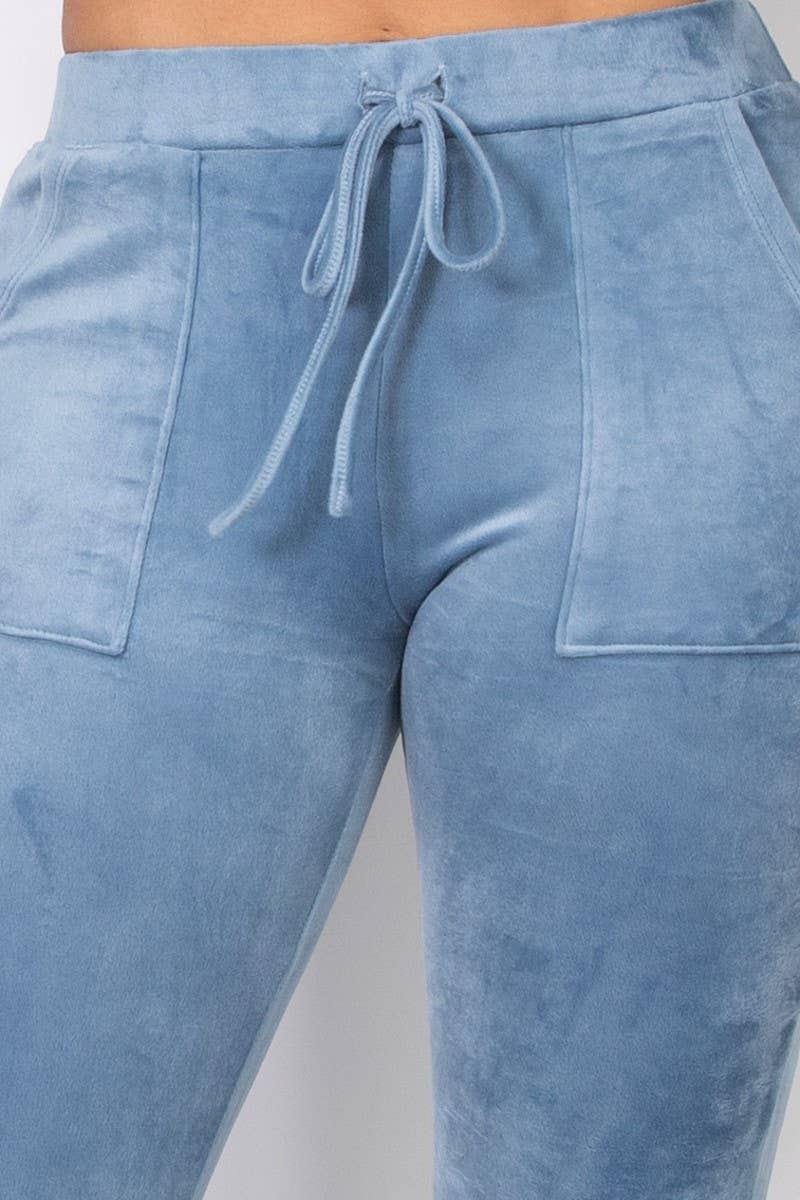 VELOUR FLARE MID RISE PANTS