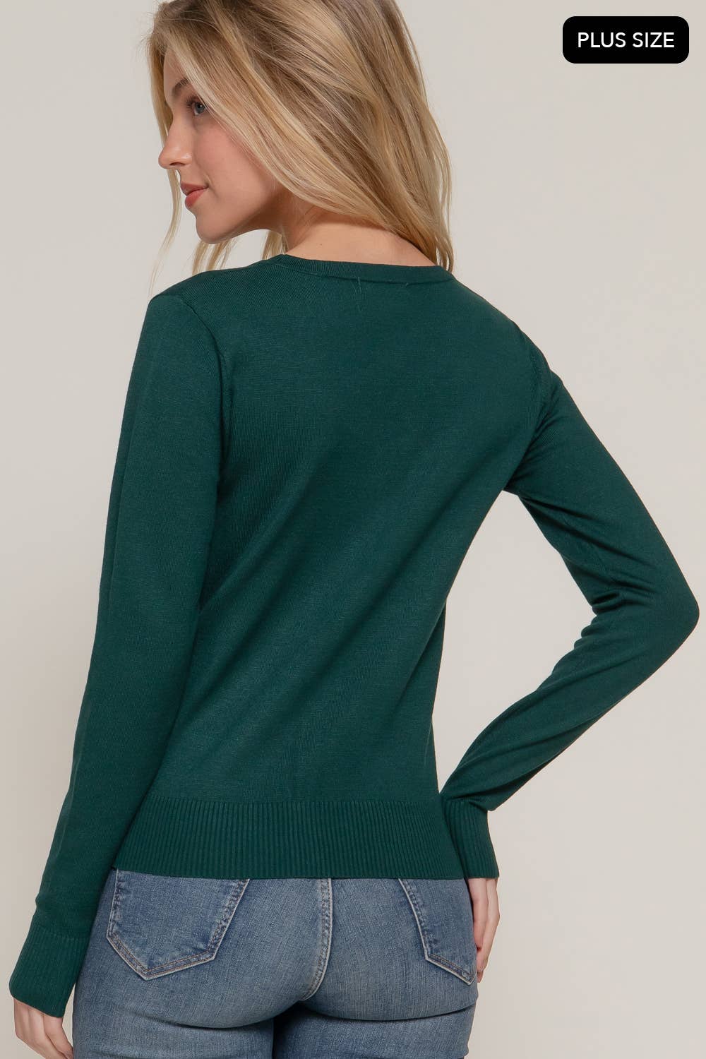 [PLUS SIZE] Long Sleeve V-neck Button Down Sweater Cardigan