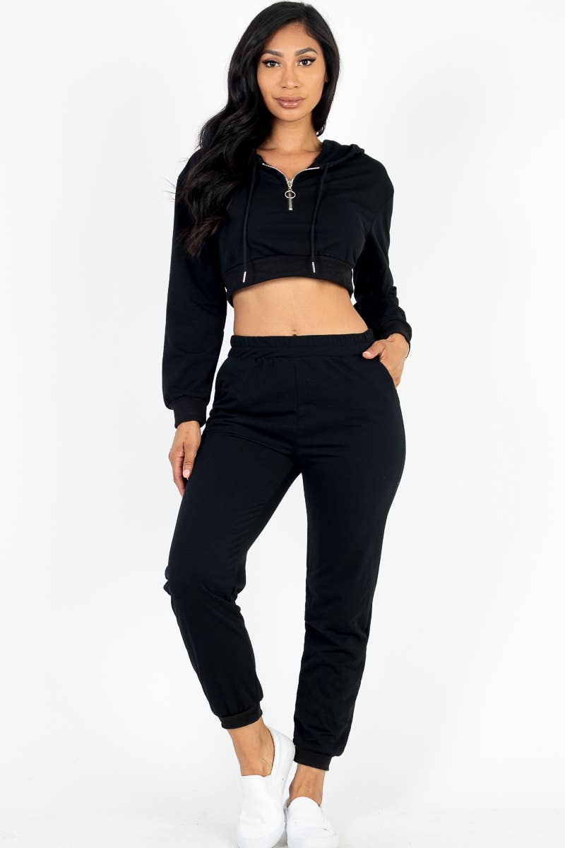 French Terry Half Zip Hoodie and Joggers Set