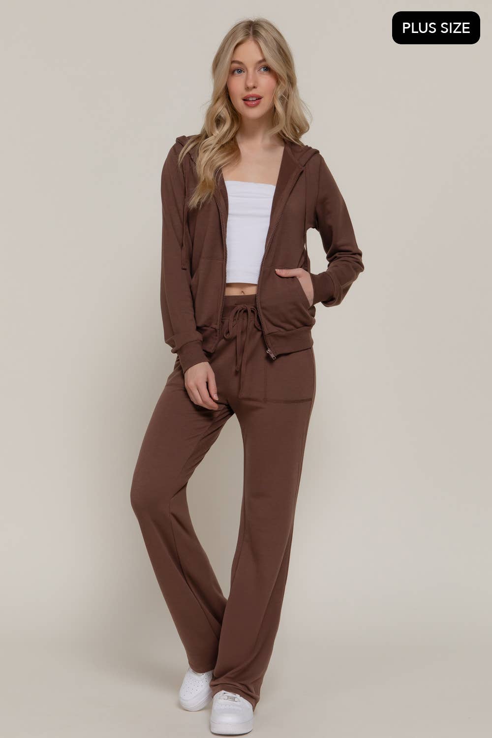 [PLUS SIZE] Long Slv Hoodie Jacket & Pants Sweatsuit Set