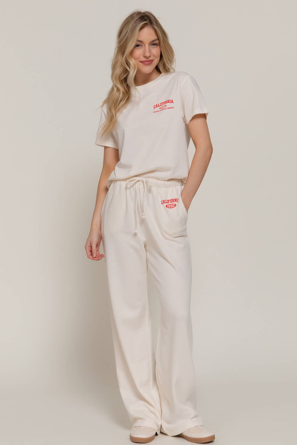 Waist Band with Drawstring Printed Detail Sweatpants