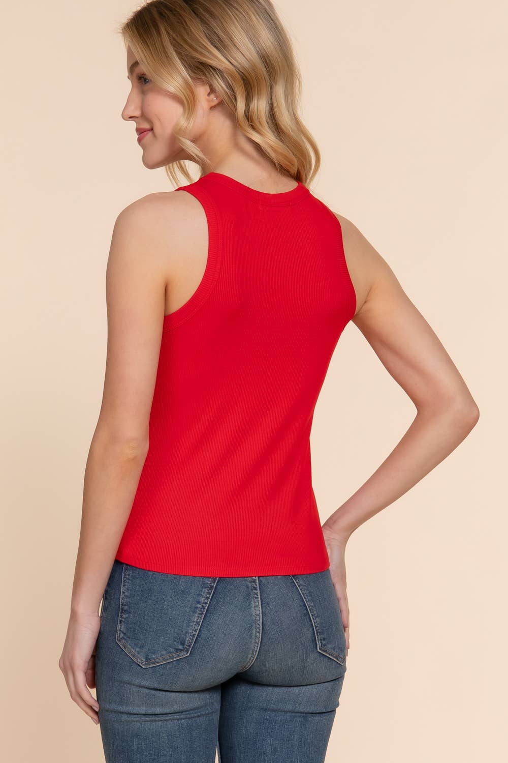 Sleeveless Crew Neck Rib Knit Top