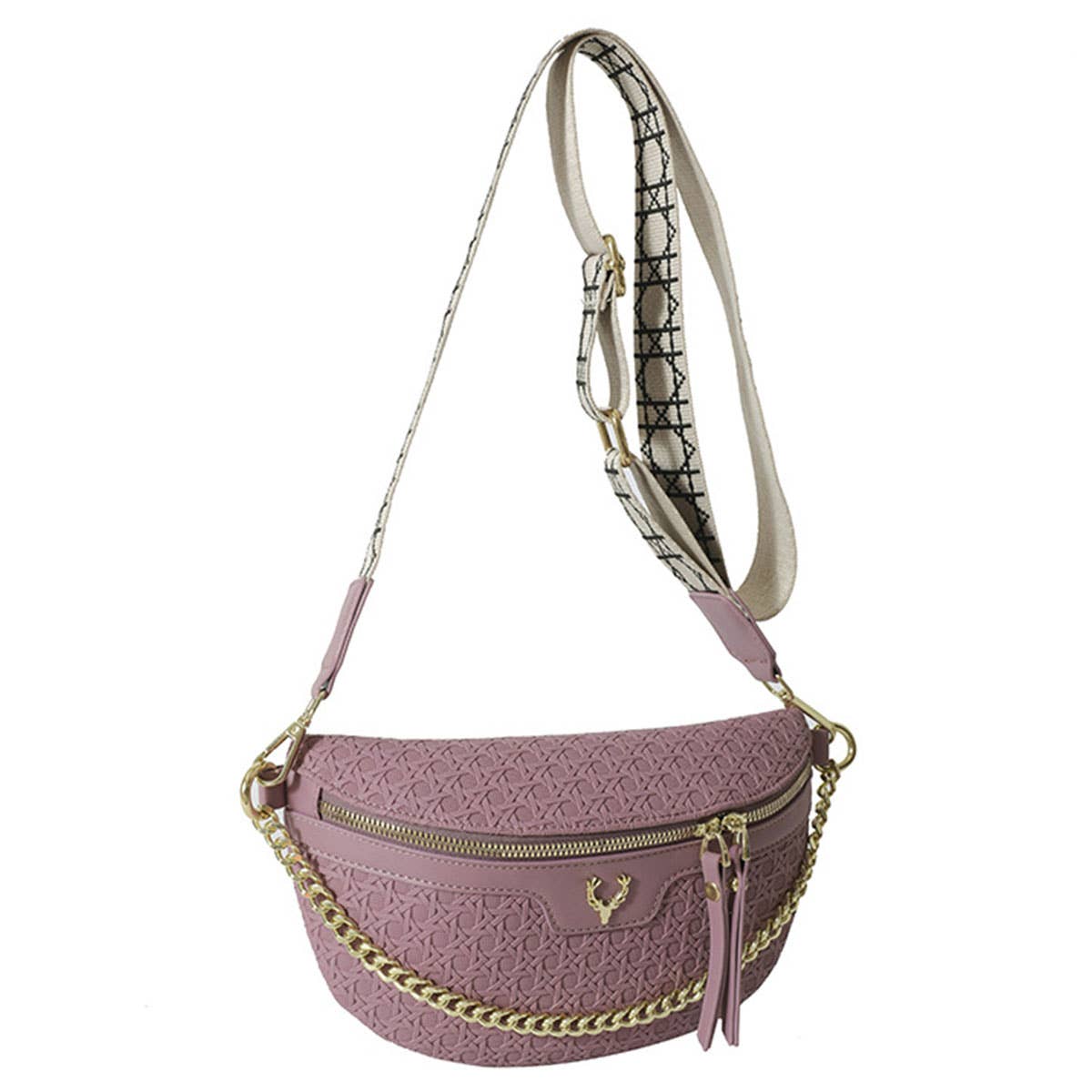 WOVEN FANNY PACK BELT BAG,CHAIN STRAP_CWAB0946