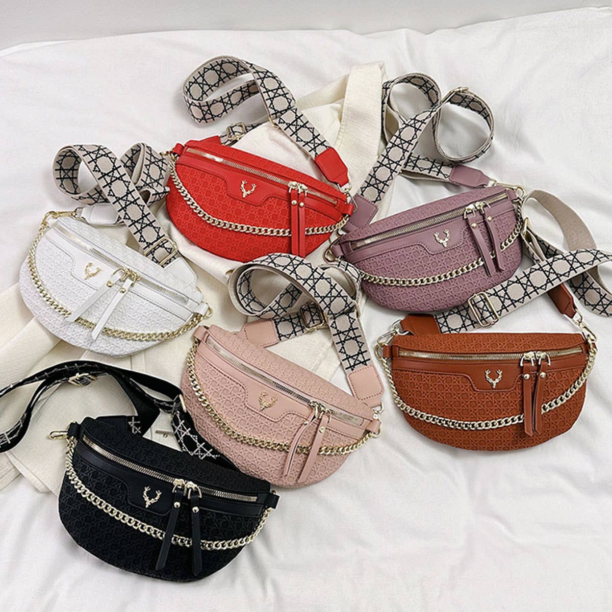 WOVEN FANNY PACK BELT BAG,CHAIN STRAP_CWAB0946