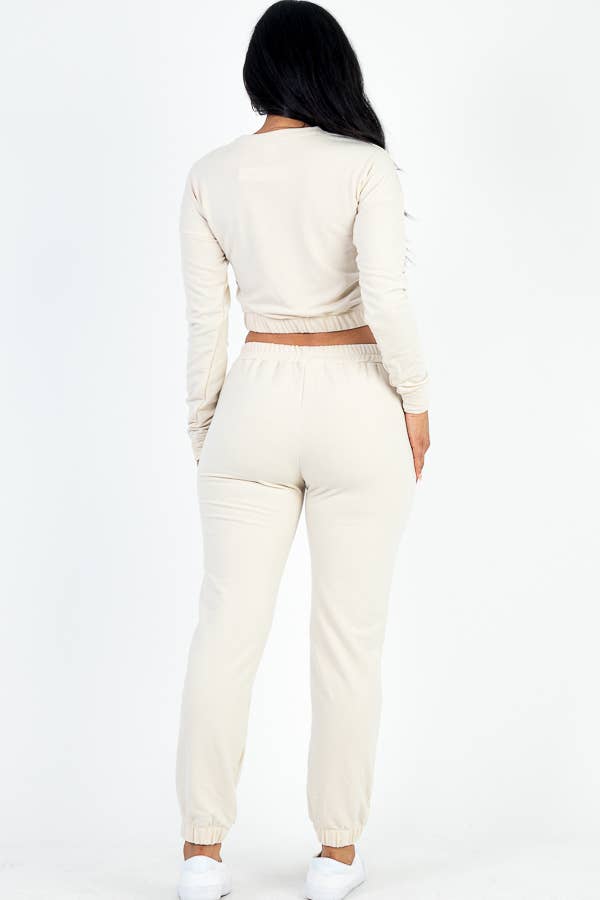 French Terry Elastic Waist Pullover & Joggers Set