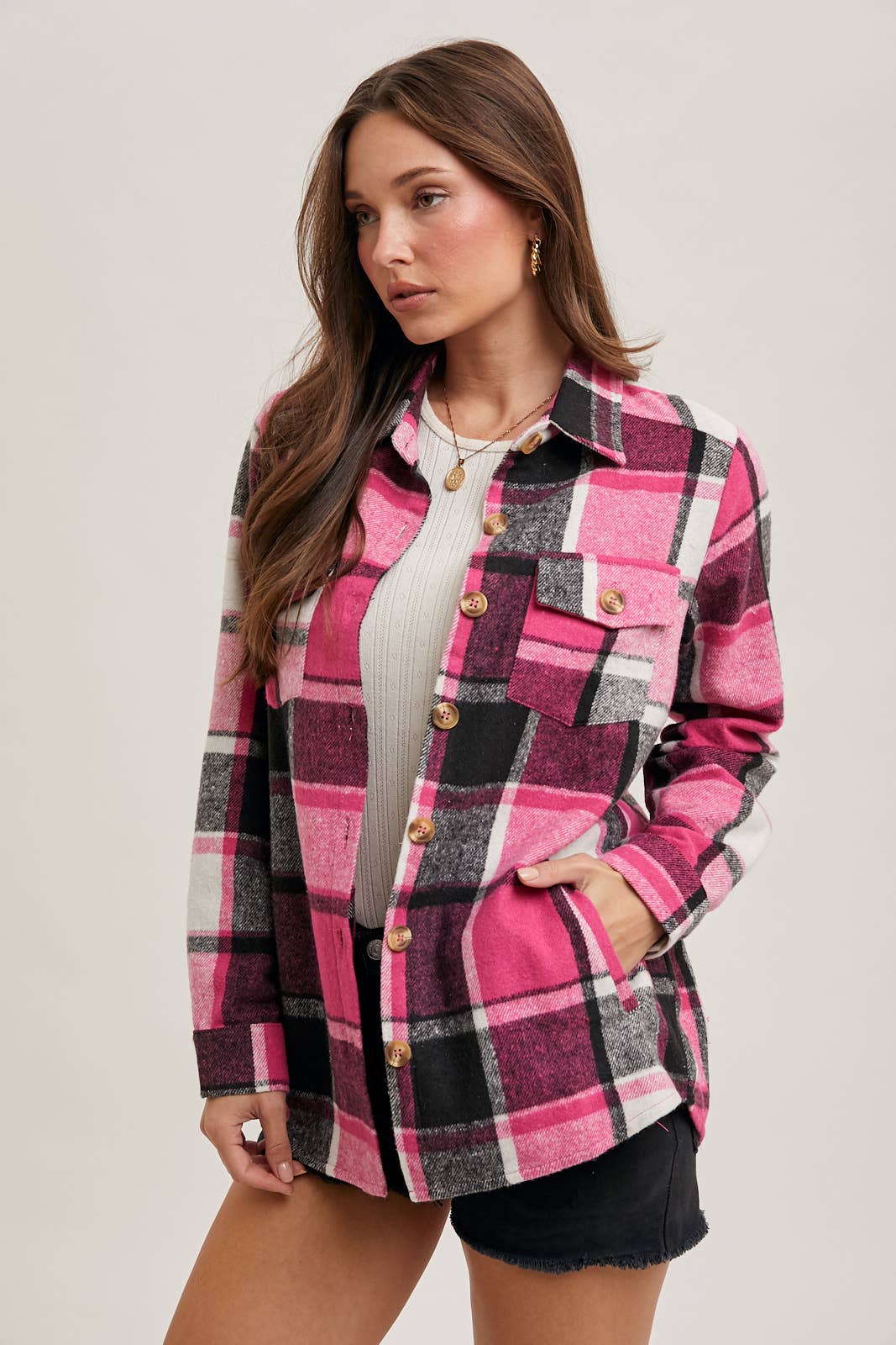 FLANNEL PLAID SHACKET WITH POCKETS