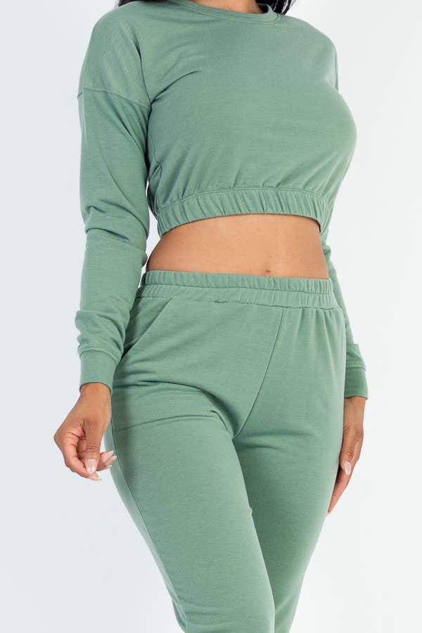 French Terry Elastic Waist Pullover & Joggers Set