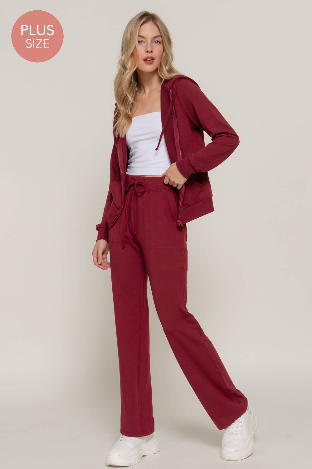 [PLUS SIZE] Long Slv Hoodie Jacket & Pants Sweatsuit Set