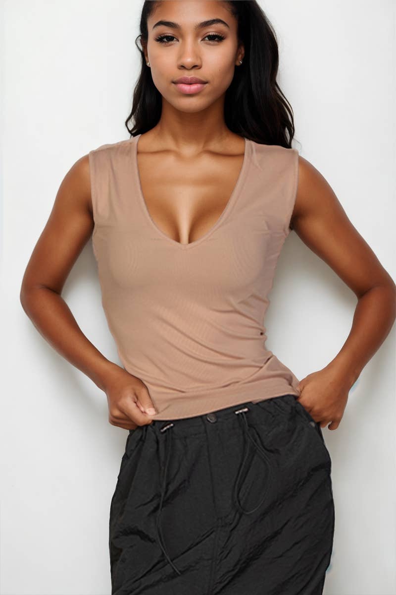 Ribbed V-Neck Sleeveless Top