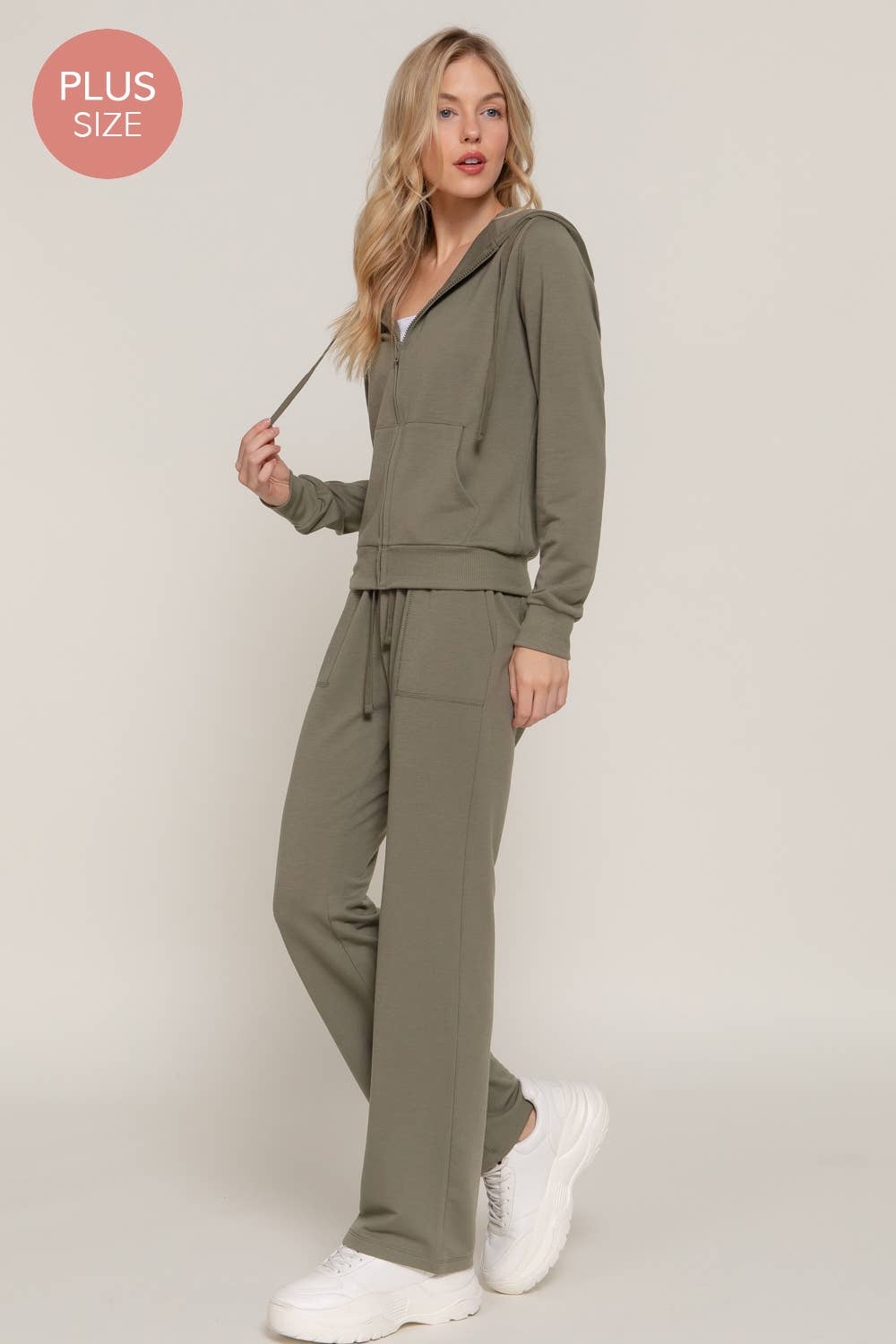 [PLUS SIZE] Long Slv Hoodie Jacket & Pants Sweatsuit Set