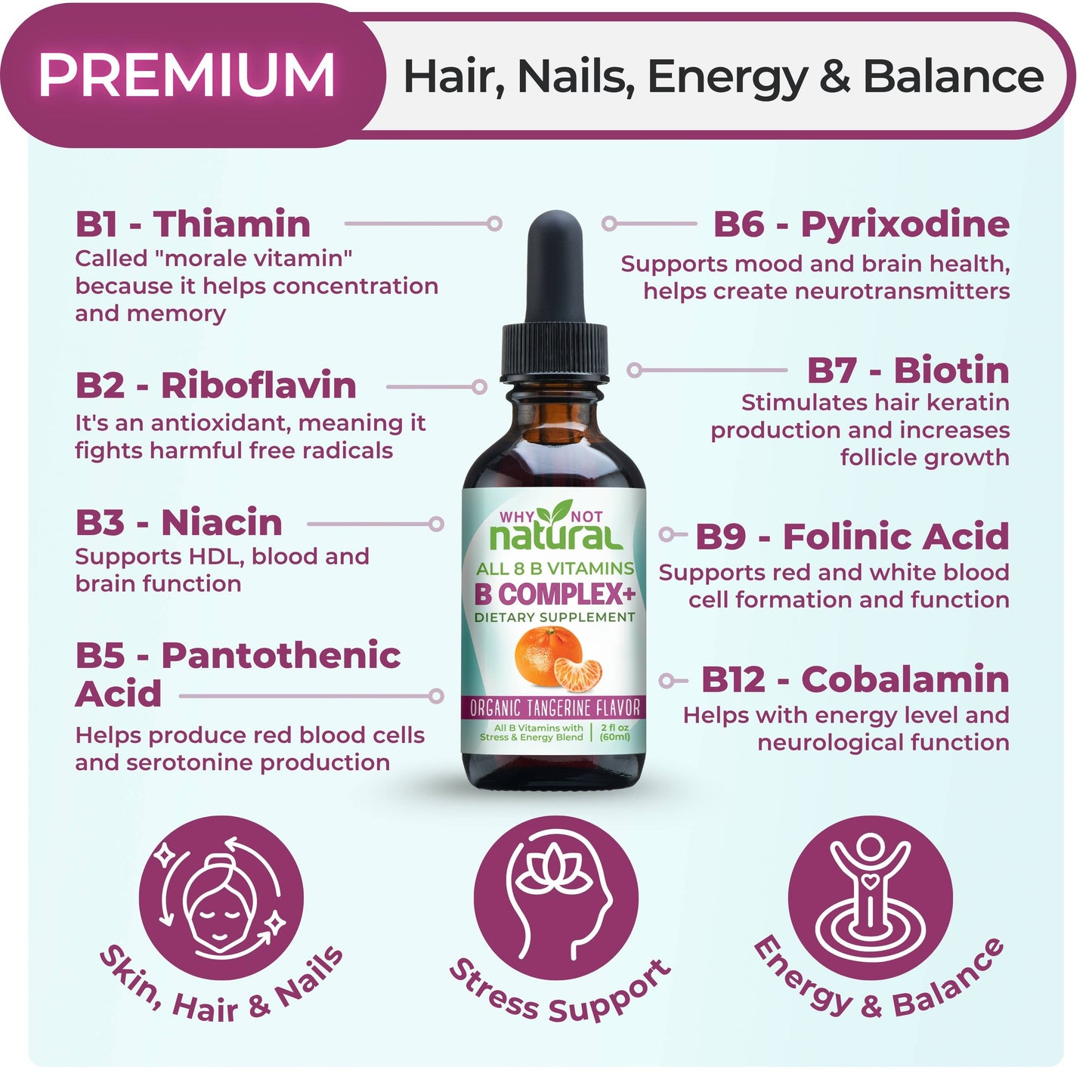 B Complex Liquid: All 8 B Vitamins +Natural Stress & Energy