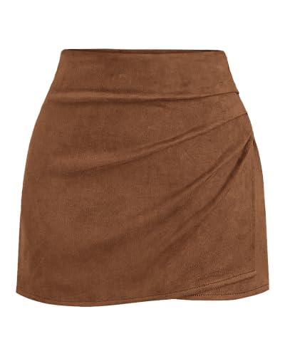 Women's Faux Suede Ruched Wrap Skorts Mini Skirts