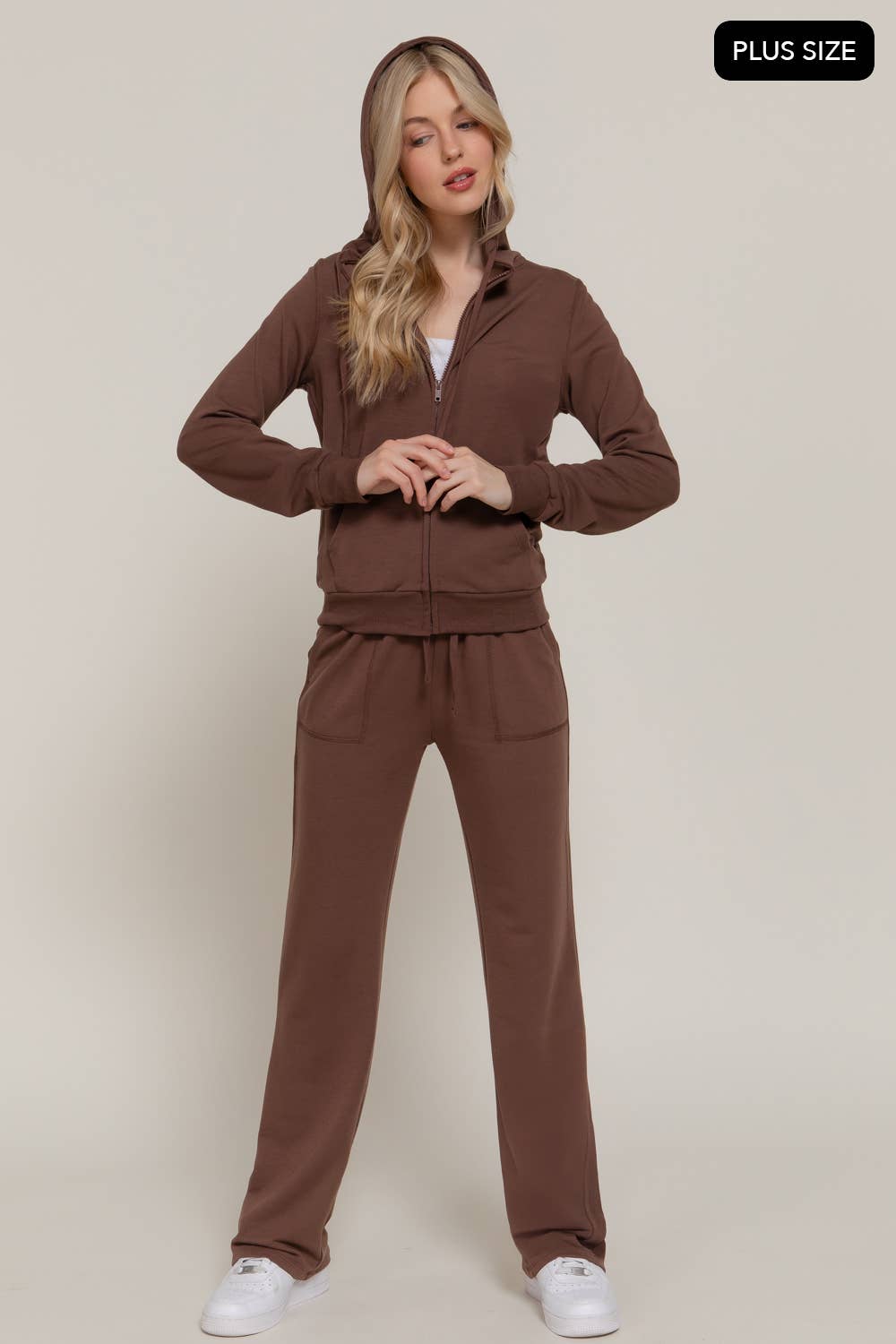 [PLUS SIZE] Long Slv Hoodie Jacket & Pants Sweatsuit Set