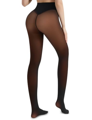 Women's Fleece-Lined Tights Fake Sheer-Look Warm Leggings