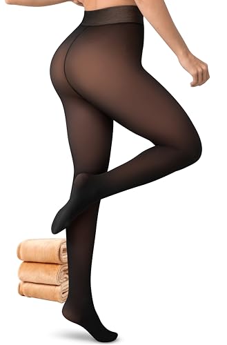 Women's Fleece-Lined Tights Fake Sheer-Look Warm Leggings