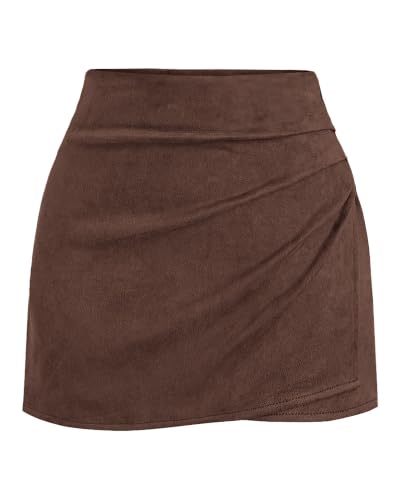 Women's Faux Suede Ruched Wrap Skorts Mini Skirts