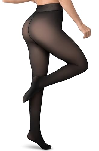 Women's Fleece-Lined Tights Fake Sheer-Look Warm Leggings