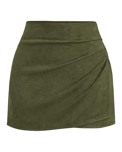 Women's Faux Suede Ruched Wrap Skorts Mini Skirts