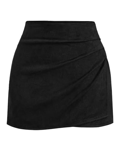 Women's Faux Suede Ruched Wrap Skorts Mini Skirts