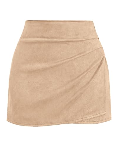 Women's Faux Suede Ruched Wrap Skorts Mini Skirts