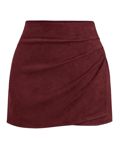 Women's Faux Suede Ruched Wrap Skorts Mini Skirts