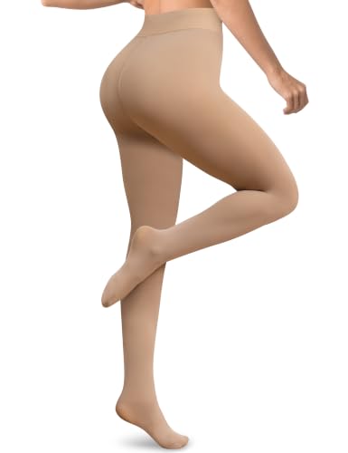 Women's Fleece-Lined Tights Fake Sheer-Look Warm Leggings