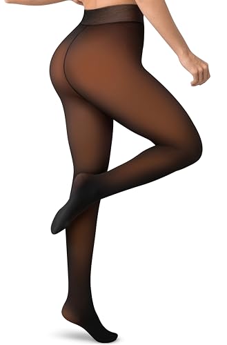 Women's Fleece-Lined Tights Fake Sheer-Look Warm Leggings