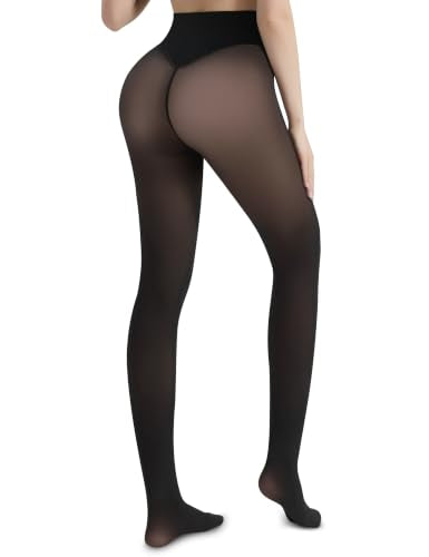 Women's Fleece-Lined Tights Fake Sheer-Look Warm Leggings